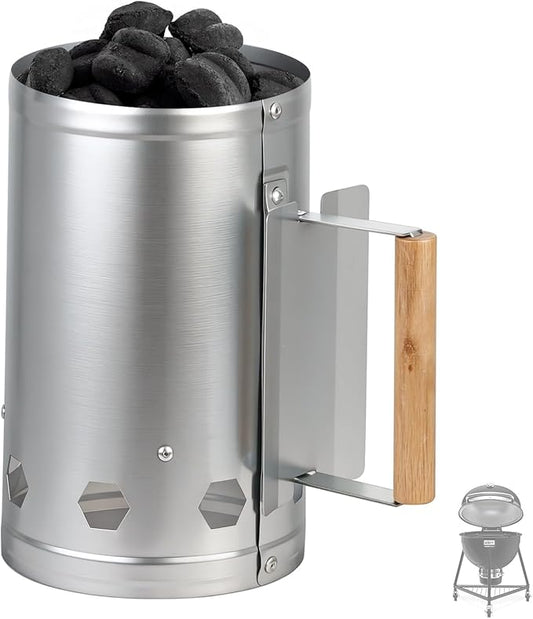 Charcoal Chimney Starter Compatible with Weber, Compact Chimney Starter for Grill, Rapid Fire Charcoal Lighter, with Heatproof Wooden Handle, BBQ Grill Tools for Outdoor Grilling and Camping
