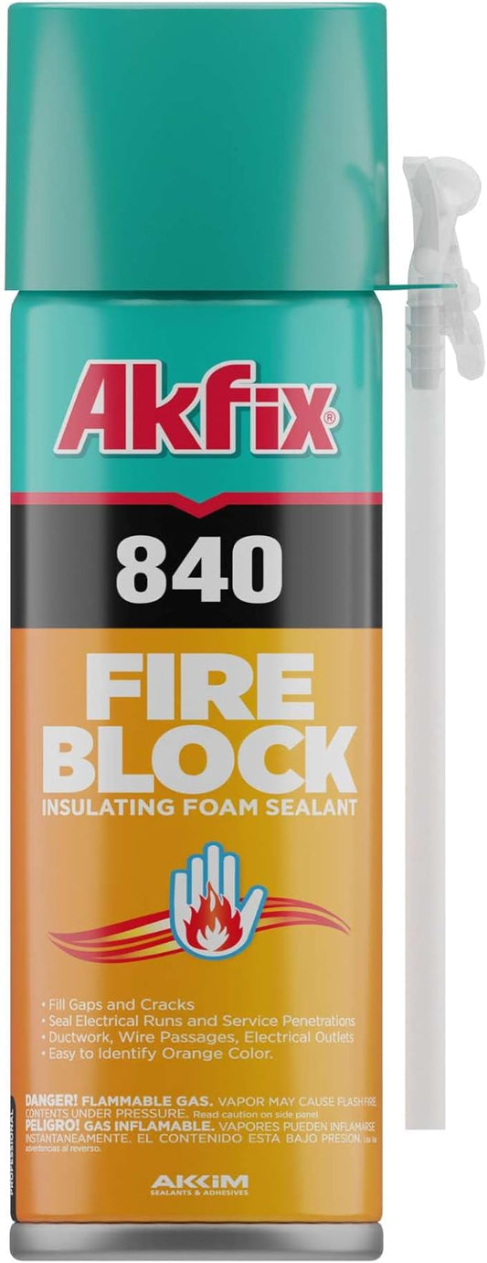 Akfix 840 Fire Block Spray Foam (1x12 Oz.)- Orange Color Fire Retardant Polyurethane Expanding Foam for Gap Filling, Insulation and Sealing on Window and Door, Fire Rated, Paintable | 12 Oz. 1 Pack