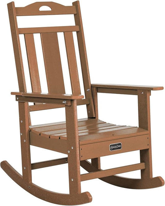 nalone Outdoor Rocking Chair, Oversized Porch Rocker Chair for Adult, All-Weather Resistant Patio Rocking Chair for Garden Lawn (Teak)
