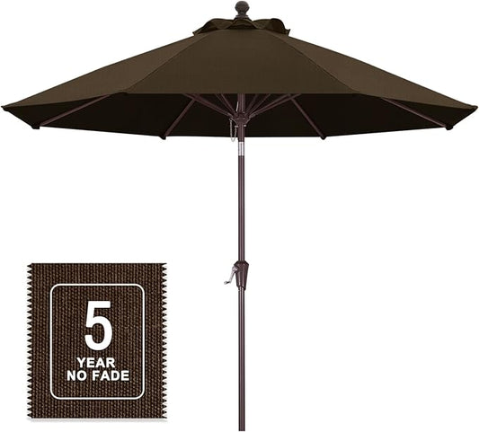 MASTERCANOPY Olefin 5-Year-Non-Fading 9ft Patio Umbrella with Tilt and Crank, Large UV Resistant Outdoor Table Umbrella with 8 Fiberglass Ribs for Deck, Yard & Market, Light Coffee