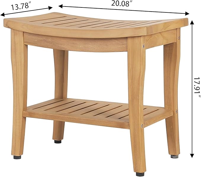 OTSUN Teak Shower Bench with Shelf & Non-Slip Feet, 17 Inch Heavy Duty Shower Chair for Inside Shower, Shower Stools for Seniors