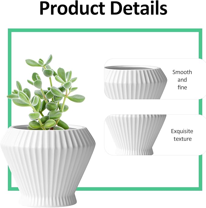 OXART 7.7 Inch Plant Pot, Modern Ceramic Pots for Indoor Plants, Plant Pots for Outdoor Flower Pot with Drainage Hole, Home Garden Decor Planters, White