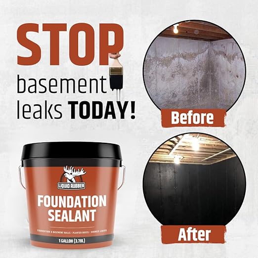 Liquid Rubber Basement and Foundation Repair Sealant - Waterproof Concrete Sealer & Crack Filler - Flexible Coating for Indoor & Outdoor Use - Waterproofing Paint - Black, 2.5 Gallon