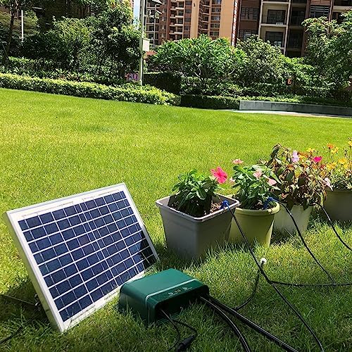 Lewisia 10W Solar Automatic Drip Irrigation Kit Auto Watering System Solar Powered Auto-Irrigation Set for Garden Raised Beds Patio Lawn Greenhouse Potted Plants Up to 50 Plants