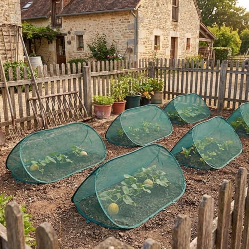 4 Sets 39" x 15" x 15" Pop up Garden Mesh Plant Cover Garden Rows Plants Cover with 24 Pcs Ground Nails Foldable Outdoor Protector Tent for Vegetables Fruits Seedlings Flowers from Animals