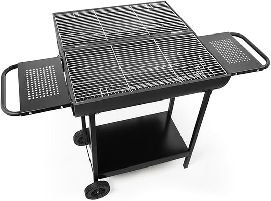 Double Charcoal Barrel Grill with Two Side Shelf, Large Stainless Steel Grill For Backyard Camping Picnic and Party