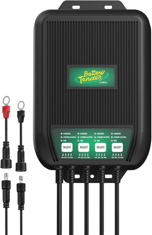 Battery Tender WaveCharge Pro 4 Bank Marine Battery Charger- 12V 40 AMP (10Amps X 4 Batteries) - Fully Automatic Weatherproof Onboard Battery Charger and Maintainer - 022-1009-DL-WH