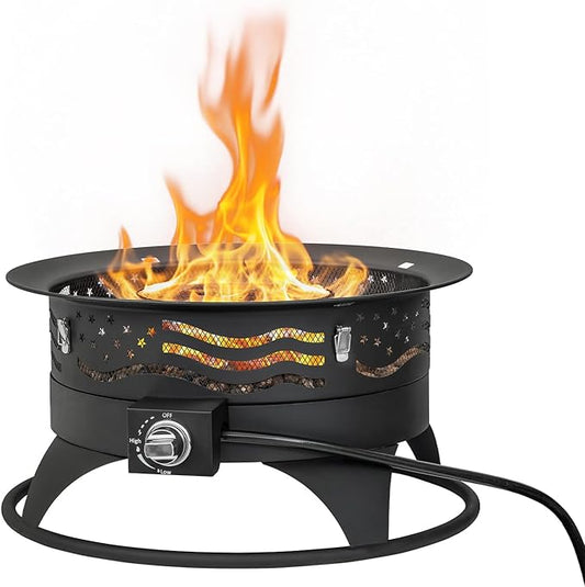 24 Inch Portable Propane Fire Pit with Grill, 60000 BTU Outdoor Gas Firepit with Lava Rocks & Adjustable Flame, Smokeless Gas Firebowl for Backyard, Camping & Gatherings