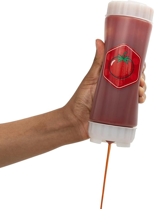 No‑Drip FIFO Tomato Sauce Bottle – 18oz BPA-Free Refillable Squeeze Dispenser with White Twist Cap for Ketchup, Marinara, Pizza Sauce, Pasta Sauce, and Mess-Free Pouring