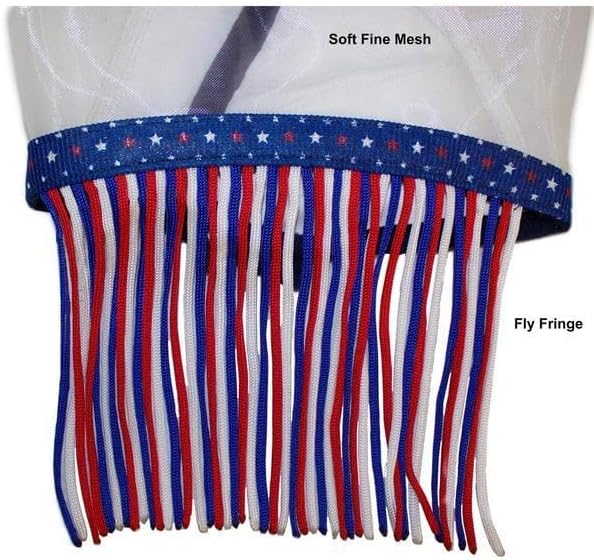 Derby Originals Horse Fly Mask with Ears and Nose Fringe, UV Blocking Fine Mesh, USA Stars and Stripes Design, 1 Year Limited Warranty