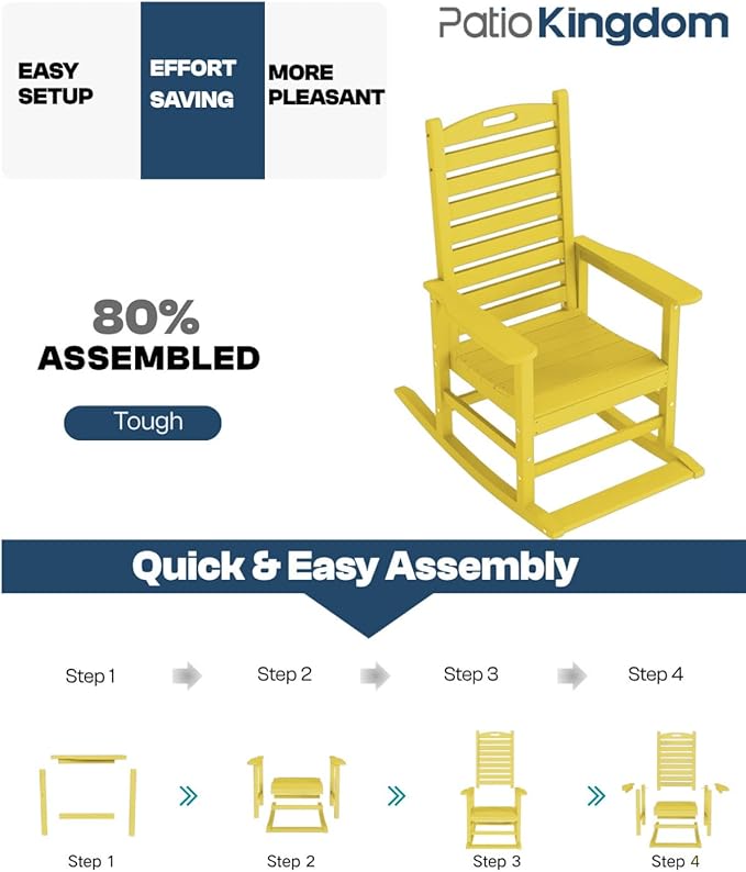 Yellow Outdoor Rocking Chairs Set of 2 with Footrest, Side Table & Beige 9FT Patio Umbrella, HDPE Rocking Lawn Chair for Garden, Poolside, Deck, Weatherproof Porch Rocker