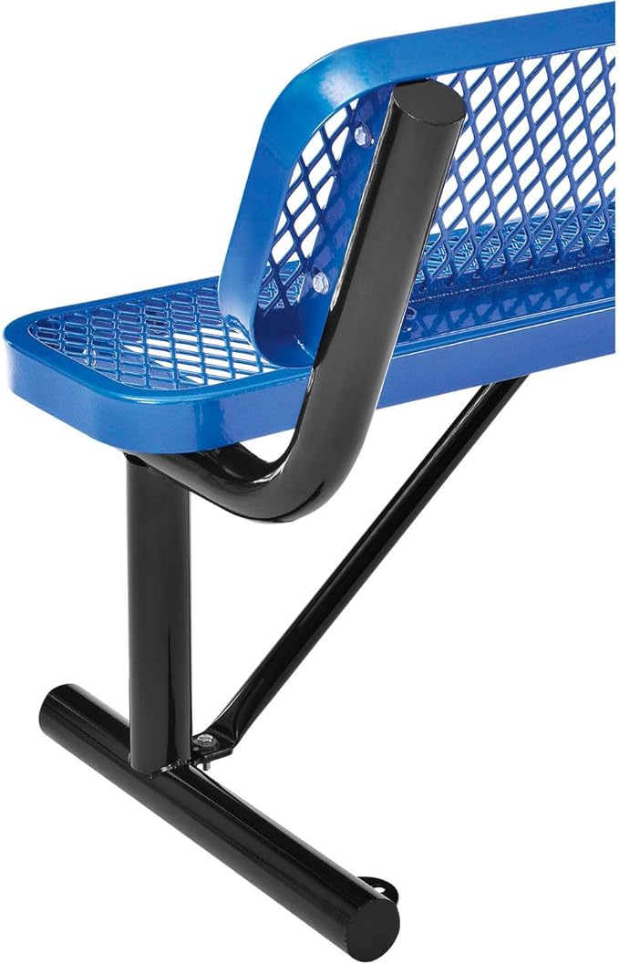 Global Industrial 4'L Heavy Duty Expanded Metal Mesh Bench with Backrest with Steel Frame, Portable Outdoor Bench, 1000 lbs Capacity, Blue, 48" L x 24" W x 33" H
