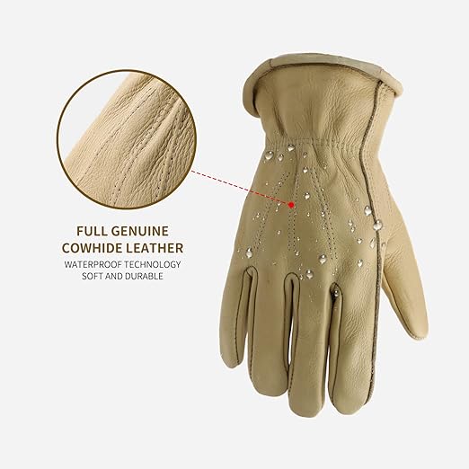 HANDLANDY HLDD 2 Pairs Leather Work Gloves for Men & Women, Cowhide Work Gloves for Driving, Construction, Yardwork, Gardening, BBQ, Welding