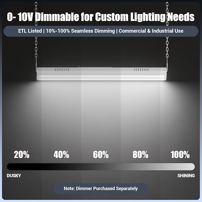 High Bay LED Shop Light 1.35FT 150W 22500LM 0-10V Dimmable 5000K Daylight 120-277V, Commercial LED Linear High Bay Lights for Warehouse Workshop Supermarket Stadium Library, ETL