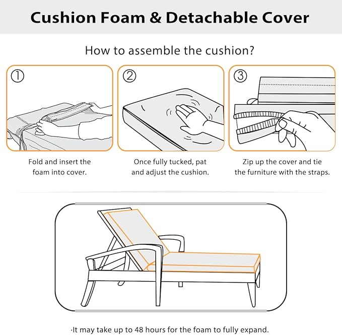 Sundale Outdoor Olefin Chaise Lounge Cushion Set of 2, Water-Resistant Patio Lounge Chair Cushion, Thick Lounger Pad with 4 Straps Dark Blue, 72 x 21 x 4 Inches