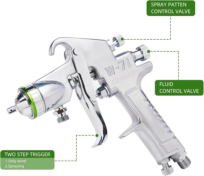 Pressure Feed Air Spray Paint Gun, Pressure Pot Paint Sprayer Without Cup - 1.3mm Nozzle