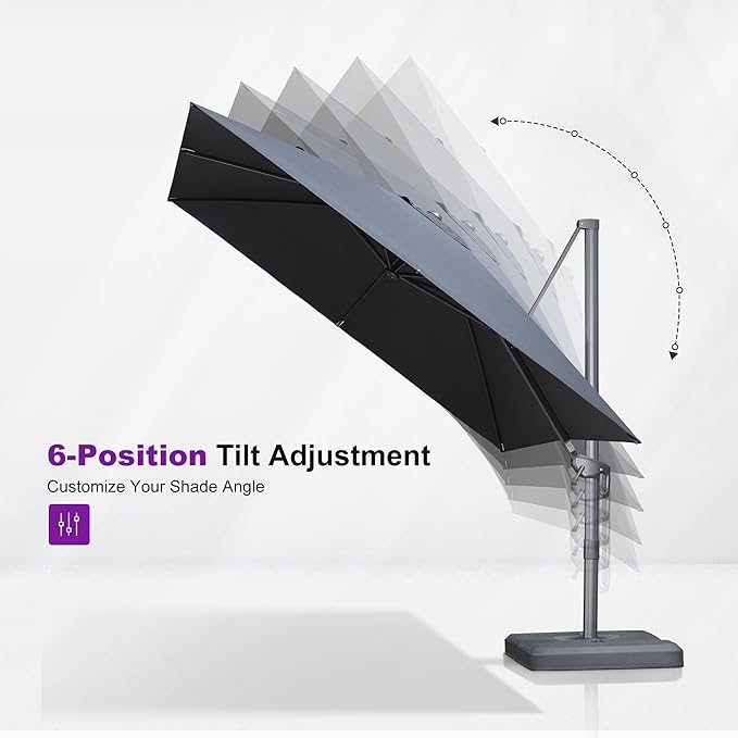 PURPLE LEAF 9' X 11.5' Rectangle Patio Umbrella Outdoor Large Aluminum Cantilever Umbrella with 3-Year Fade Resistance Recycled Fabric and 360-degree Rotation for Deck Pool Garden, Graphite Grey