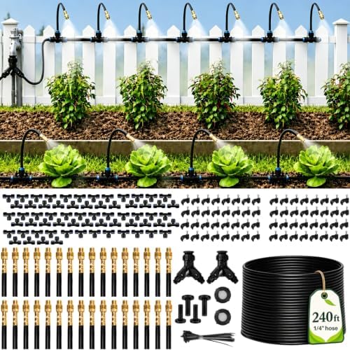 Bonviee 240FT Drip Irrigation System with Adjustable Nozzles