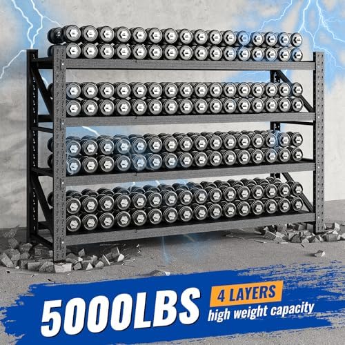 BYNSOE Heavy Duty Storage Shelving Unit 71''W, 4 Tier Adjustable Garage Shelving Rack, 5000 lbs Capacity Steel Storage Rack, Shelves for Garage, Basement, Warehouse71 W X 24" D X 69" H