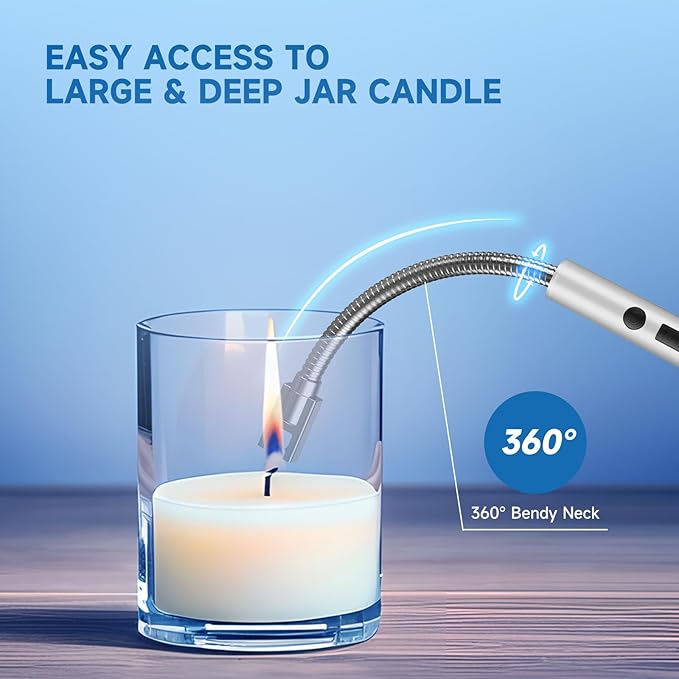 2 Pack Electric Candle Lighter Flameless Arc Windproof Flexible Long Neck USB Rechargeable Lighter for BBQ Grill Fireworks Camping.(Silver)