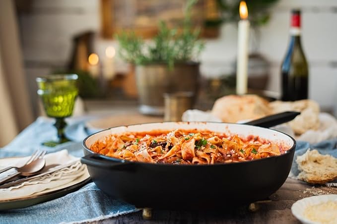 Barebones Enamel Lined Cast Iron 12-Inch Skillet - Durable Camping Cookware with Non-Stick Enamel, Perfect for Kitchen or Open Fire Cooking