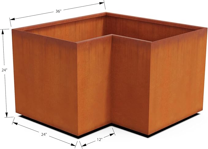 Plantercraft Corten Steel Planter Corner Metal Garden Box Natural Rust Finish Heavy Duty | Made in USA | Fully Assembled | Commercial Residential Outdoor