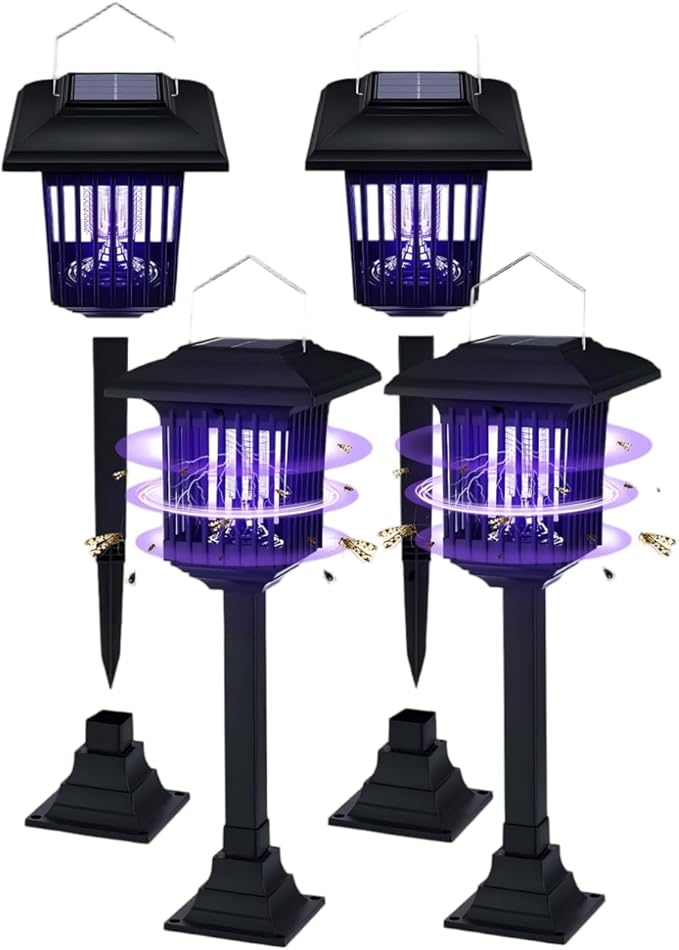 New & Improved 2 Pack Solar Powered Zapper- Enhanced Outdoor Flying Insect Killer- Hang or Stake in The Ground- Cordless Garden Lamp- Portable LED Machine- Best Stinger for Mosquitoes/Moths/Flies (2)