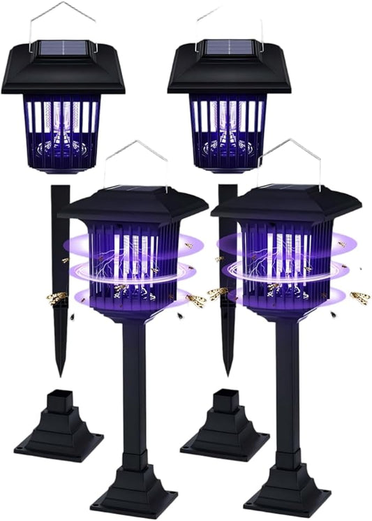 New & Improved 2 Pack Solar Powered Zapper- Enhanced Outdoor Flying Insect Killer- Hang or Stake in The Ground- Cordless Garden Lamp- Portable LED Machine- Best Stinger for Mosquitoes/Moths/Flies (2)