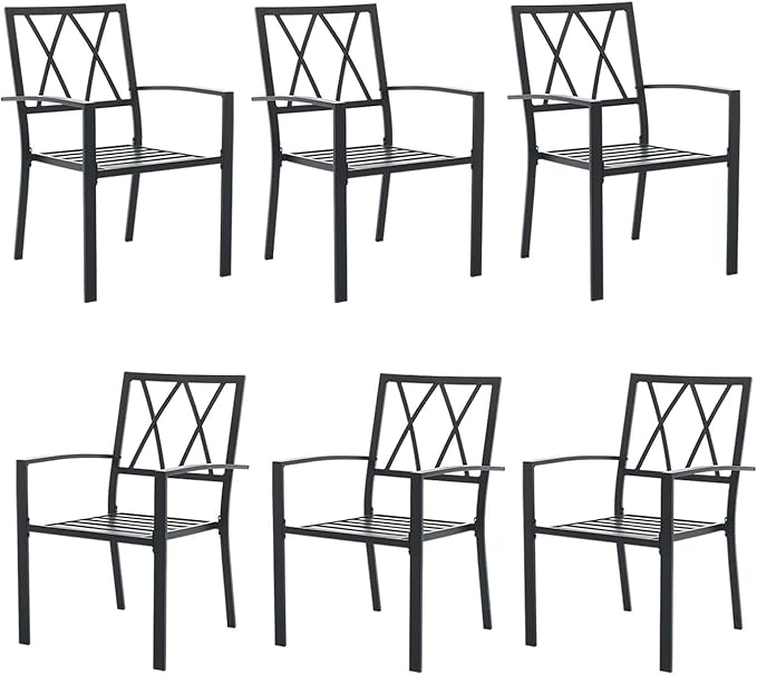 Outdoor Dining Chairs Set of 6, Mteal Frame Stackable Patio Dining Chairs with Armrest, Wrought Iron Patio Bistro Chairs for Lawn, Backyard, Garden, Porch