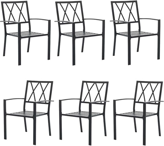 Outdoor Dining Chairs Set of 6, Mteal Frame Stackable Patio Dining Chairs with Armrest, Wrought Iron Patio Bistro Chairs for Lawn, Backyard, Garden, Porch
