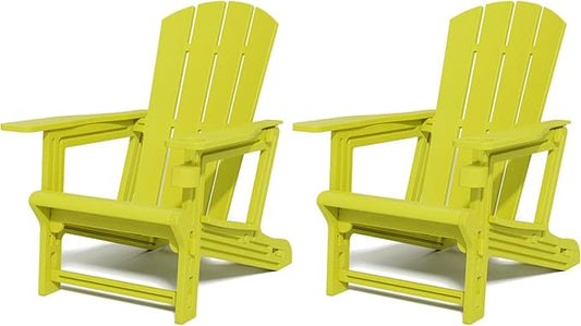Adirondack Chair Set of 2, All Weather Plastic Adirondack Chairs, Fire Pit Chairs with Cup Holder, Outdoor Lawn Chair for Patio, Garden, Backyard,Yellow