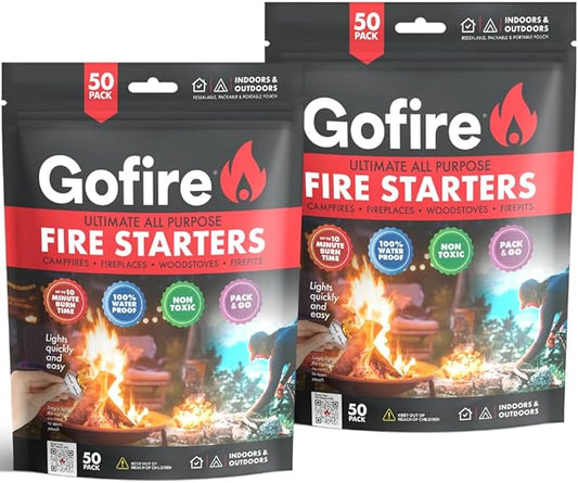 GOFIRE: Ultimate All Purpose Fire Starter- Non-Toxic, Earth-Friendly, Portable, Weather-Proof Fire Starter for Camping, Hiking, Backpacking, Fireplaces, Wood Stoves and More! Parent (100 Pieces)