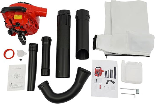 25.4cc Gas Leaf Blower Vacuum Mulcher, 2-in-1 Handheld Garden Leaf Blower, 2-Stroke 275CFM Yard Vacuum with Large Collection Bag for Lawn Yard Driveway Cleaning(Red)