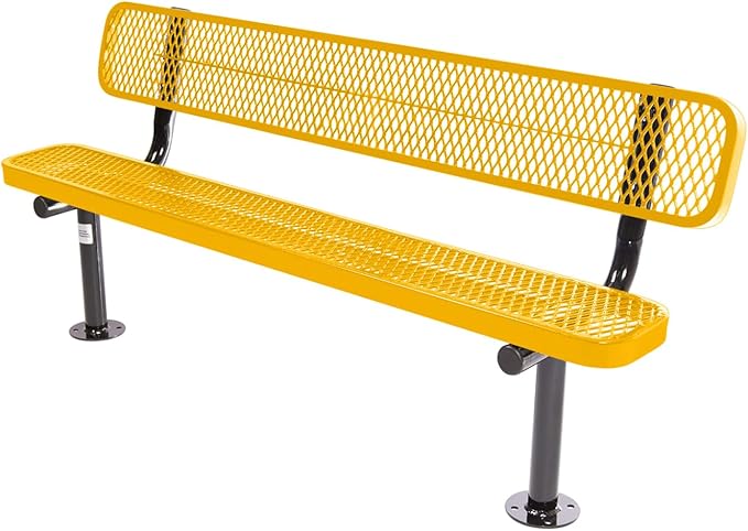 COATEDOUTDOORFURNITURE Coated Outdoor Furniture Heavy-Duty Outdoor Bench Thermoplastic Coated, Expanded Metal, Commercial-Grade Seating, Made in America (Surface with Back, 6 Ft, Yellow)