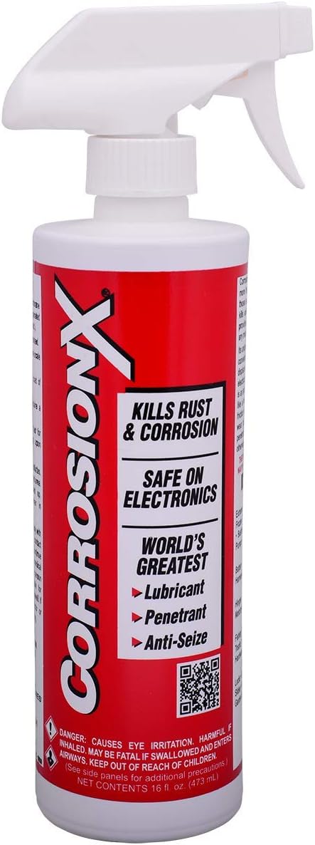 CorrosionX Rust Inhibitor, Industrial-Strength Dielectric Corrosion Prevention, Lubricant & Penetrant for Marine, Automotive, Electronics, RV, Protects Bolts, Cables, Engines, Parts, 4oz Trigger Spray
