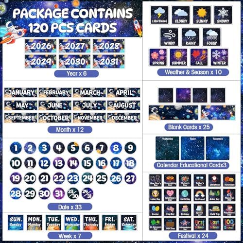 Sinload Classroom Calendar Pocket Chart Dark Blue, Space