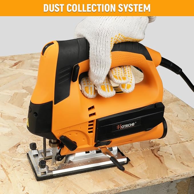 Hoteche's 6.7Amp Electric Jig Saw with Laser Guide and Ruler – Corded Pendulum Jigsaw for Wood and Metal Cutting, 4 Orbital Settings, Quick Blade Change, Aluminum Base, Includes Blades & Accessories