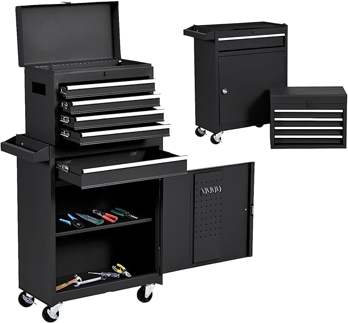 5 Drawer Rolling Tool Chest,Tool Storage Cabinet & Tool Box Cart with Wheels, Big Tools Removable Tool Box Combo,Tools Storage Boxs,Tools Case for Garage Warehouse Workshop (Black)