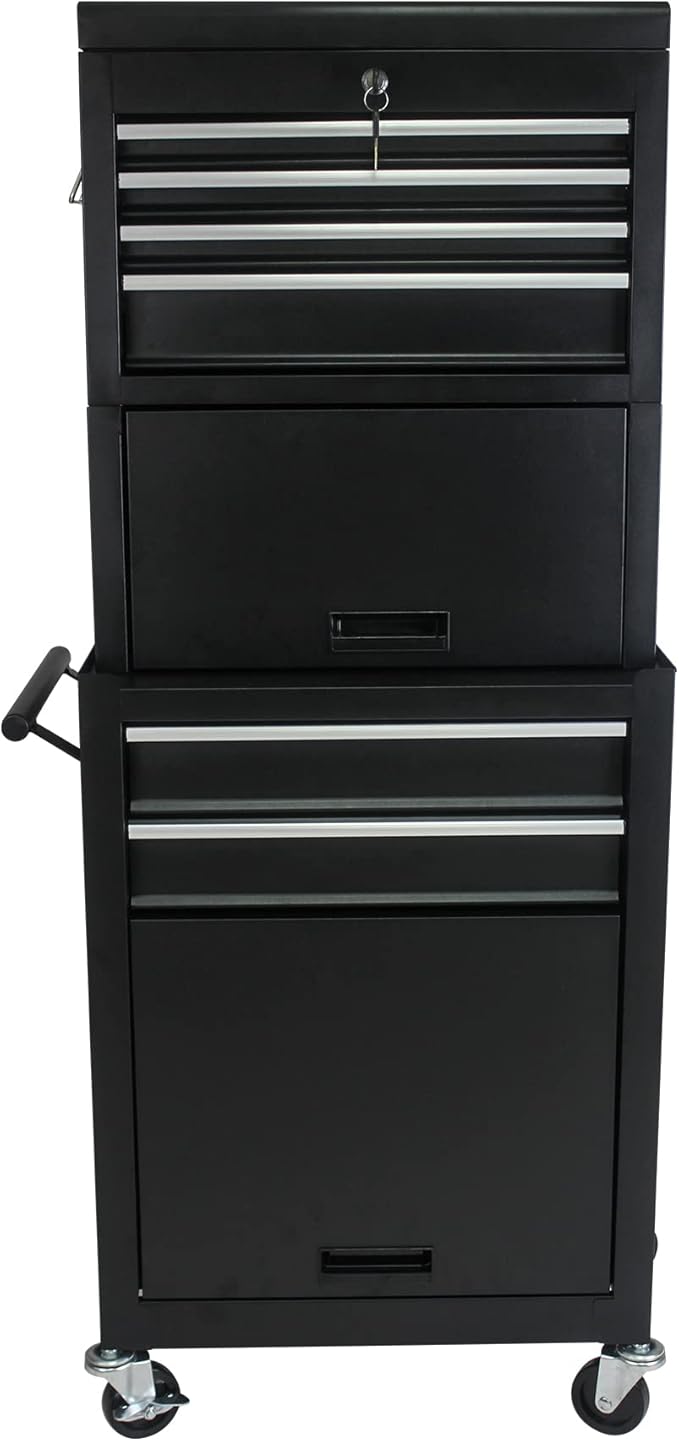 6 Drawers Rolling Tool Box Organizer,2 Tier High Capacity Tool Chest with Wheels,Lockable Rolling Tool Chest with 2 Cabinet,Detachable Tool Box Workshop Storage Cabinet(2 Tier-6 Drawers(Black))