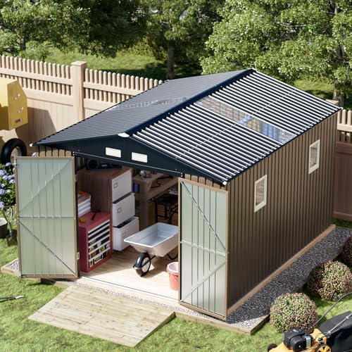 Outdoor Steel Storage Shed with Floor Frame 10 x 12 ft, Brown