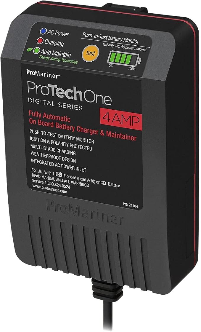 ProMariner 24104 ProTechOne Digital Series 4 Amp Fully Automatic On-board Battery Charger and Maintainer with Integrated AC Inlet