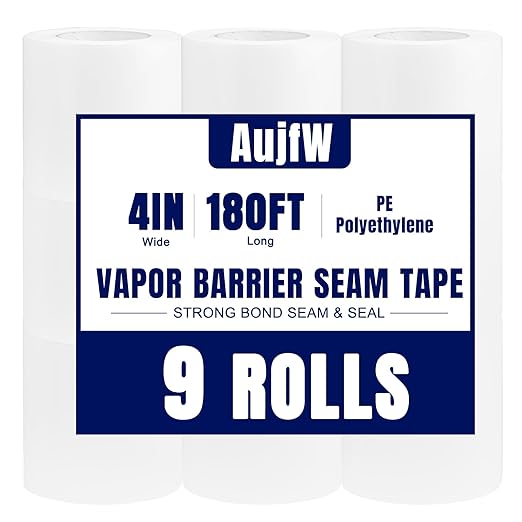 Vapor Barrier Tape, 4" Wide x 180' Long, 9 Roll, Waterproofing Vapor Barrier Seam Tape for Stucco, Crawl Space, Repair, Plastic Liners, Metal Building Insulation Seams