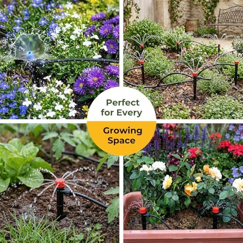 100FT Drip Irrigation System Kit, Quick Connect Garden Watering System, Easy Install Drip Irrigation Kit with 1/2" & 1/4" Tubing, Adjustable Emitters for Garden, Raised Beds, Greenhouse