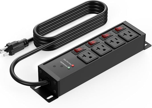CCCEI Heavy Duty Surge Protector Power Strip 20 Amp Individual Switches. 20FT 12 Gauge Extension Cord with Multiple Outlets. Kitchen, Garage, Shop, Industrial Wall Mount Electric Extender, Black.