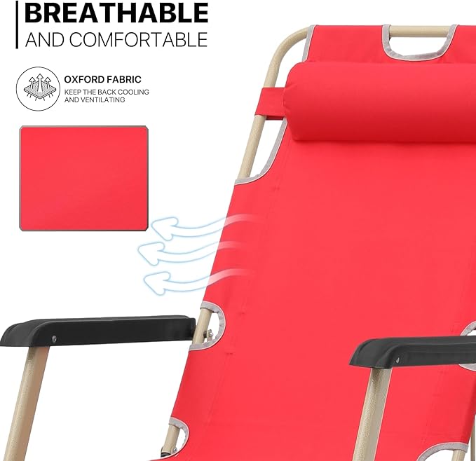 MoNiBloom 3-Position Folding Reclining Patio Chair Set of 2, Patio Lounger Folding Chairs with Adjustable Backrest and Headrest for Backyard Poolside Lawn, 330lbs Capacity