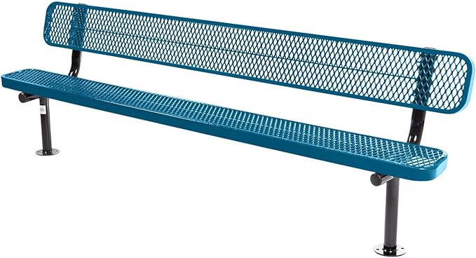 COATEDOUTDOORFURNITURE Coated Outdoor Furniture Heavy-Duty Outdoor Bench Thermoplastic Coated, Expanded Metal, Commercial-Grade Seating, Made in America (Surface with Back, 8 Ft, Light Blue)