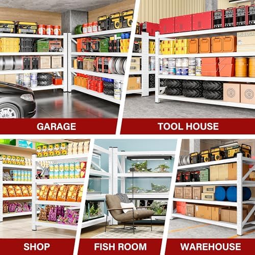 71.3" Wide Heavy Duty Garage Shelving Units,5000LBS Deep Storage Shelves,White Metal Garage Shelves,Steel Shelf,Large Storage Rack,Industrial Shelving for Shop,Warehouse,Basement,71.3"W x 24"D x 70"H