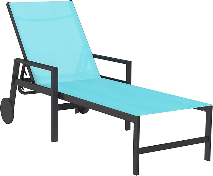 PURPLE LEAF 2 Pieces Outdoor Chaise Lounge Aluminum Patio Lounge Chair with Wheels and Armrests Outdoor Lounge Recliner Chair for Pool Backyard Beach Turquoise Blue