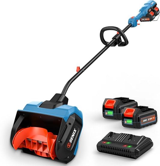 SENIX 2X2 40V Max Cordless Snow Shovel, 13" Width, 6" Depth, 20Ft Max Throw Distance,Variable Speed, Plows 375lbs/Min, 8000mAh Batteries and Charger