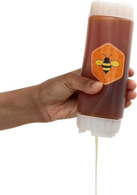 18oz Refillable FIFO Honey Dispenser Bottle – No-Drip BPA-Free Squeeze Container with White Twist Cap, Dishwasher Safe for Honey, Syrup, Agave, Molasses, Sauces (Honey)